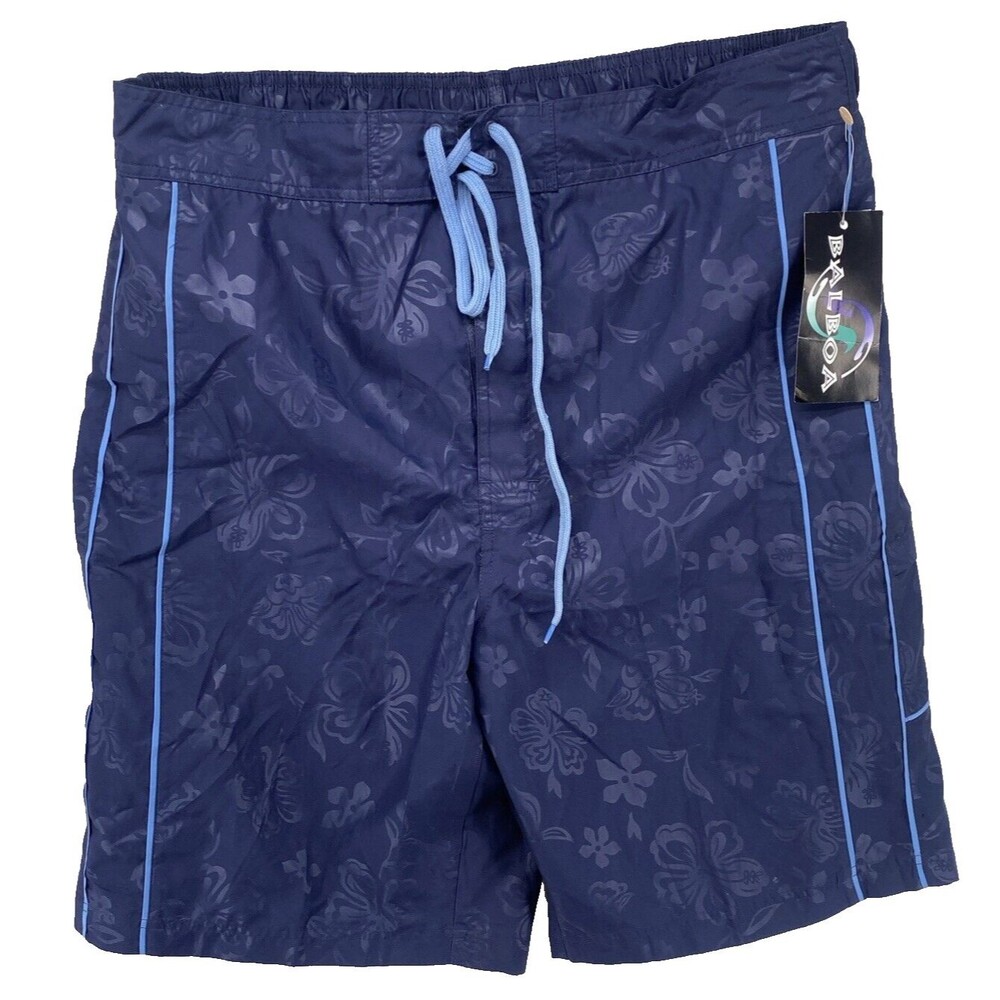 Balboa Men's Navy Hibiscus Floral Board Shorts Swim Trunks Size Large NWT